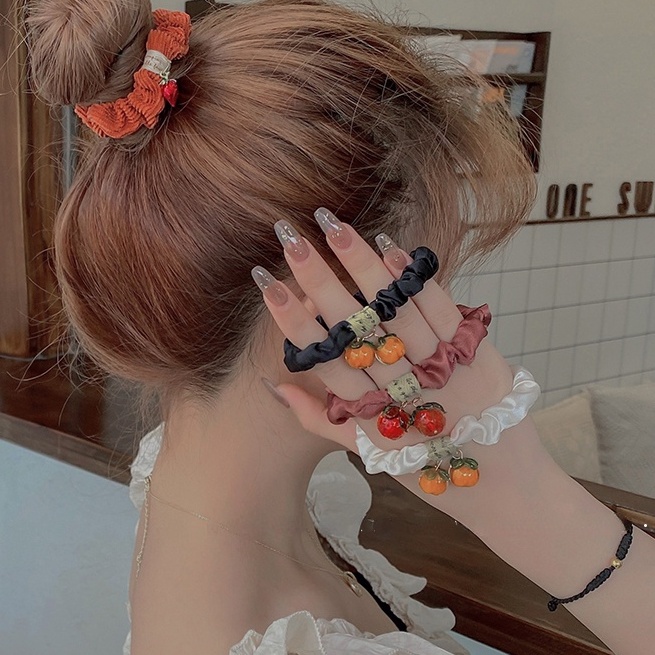 Dây cột tóc cao su bản lớn họa tiết trái cây phong cách mùa hè mới xinh xắn