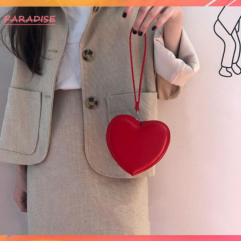 Túi da cầm tay thiết kế hình trái tim xinh xắn cho nữ