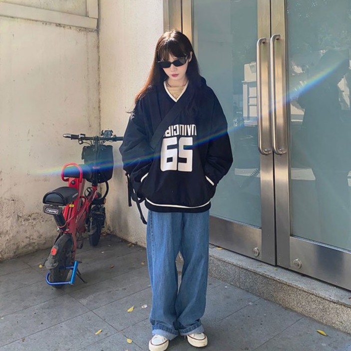 Áo Sweater Nỉ Bông Áo Nỉ Đôi Cổ V Tay Bồng In Số 65 Form Rộng Unisex Nam Nữ | BigBuy360 - bigbuy360.vn