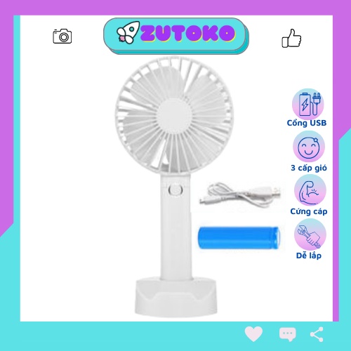 Quạt mini tích điện cầm tay cute để bàn 3 cấp độ gió GD33