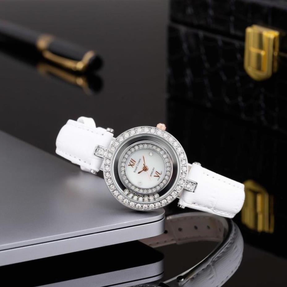 Đồng hồ nữ Royal Crow mặt tròn đính viền đá nhỏ xinh dây da cao cấp DHN170 shop106
