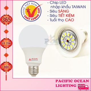 Bóng đèn LED bup tròn ASIA 3W đến 12W (Hàng Việt Nam chất lượng cao) siêu tiết kiệm điện, ánh sáng trắng