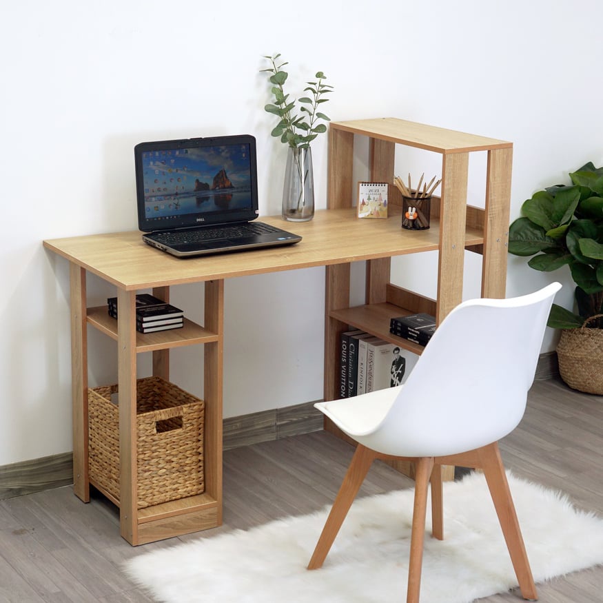 ❤️FREE SHIP❤️ Bàn Học, Kệ Bàn Làm Việc kết hợp giá sách chữ L, Đa tầng chất liệu Gỗ MDF Nhập Khẩu