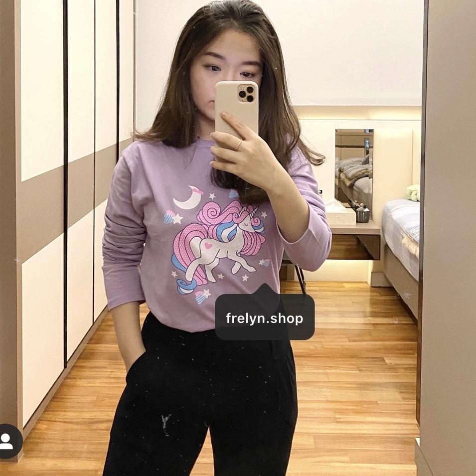 BERSHKA ☊ Áo Thun OVERSIZE Hoa Cà Kỳ Lân | Tumblr Áo Thun Màu Tím Họa Tiết DISNEY Đơn Giản Dễ Thương Cho Bé ✱