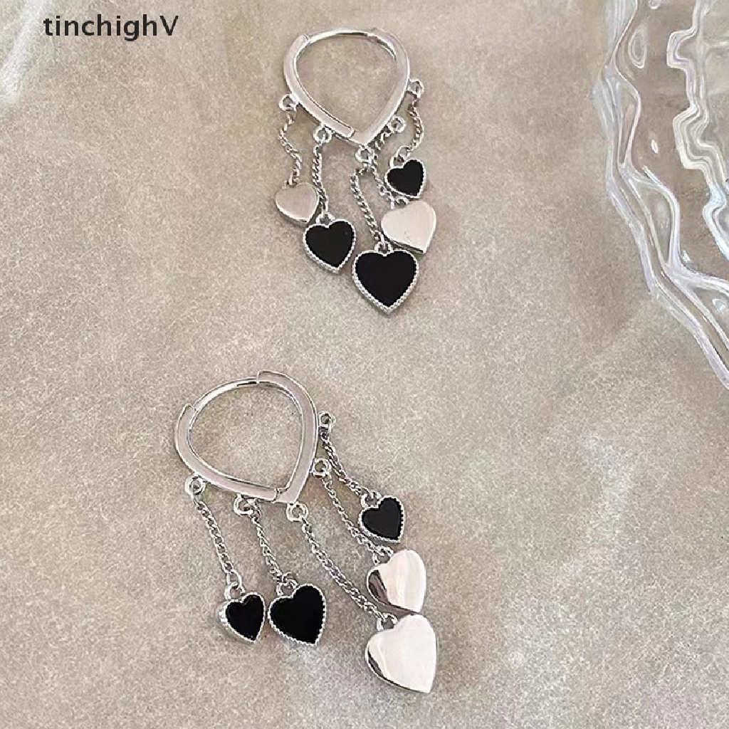 [TinchighV] Bông Tai Tua Rua Hình Trái Tim Màu Đen Thời Trang Mới Thiết Kế Sáng Tạo Cho Nữ [Bán Sỉ]