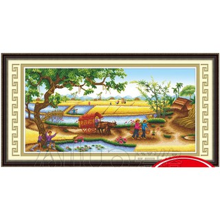 Tranh Thêu Chữ Thập 3D Đường Làng Lúa Chín 53292 (KHÁCH TỰ THÊU) KT:114X62CM