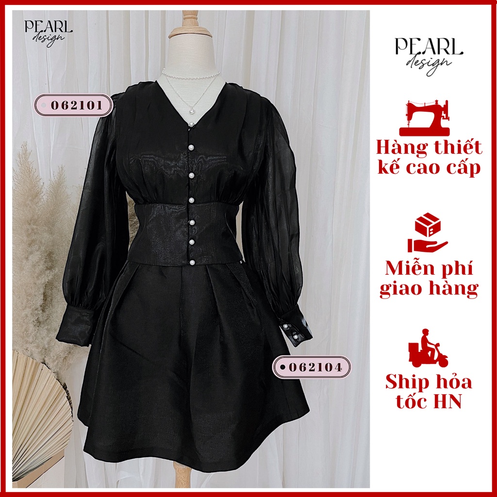 Chân váy xếp ly xòe bồng nữ Pearl Design 062104 đen hồng vỏ đỗ