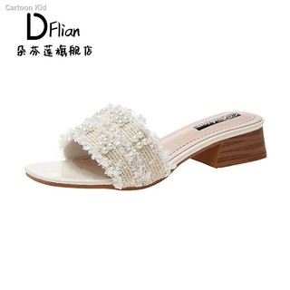 Dép Cao Gót Đế Vuông Đính Ngọc Trai Thời Trang Cho Nữ