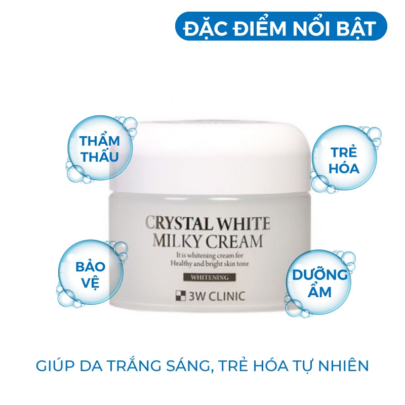 Kem trắng da - Kem dưỡng da 3W Clinic Crystal White Milky Cream 50gr [ Chính Hãng Hàn Quốc]