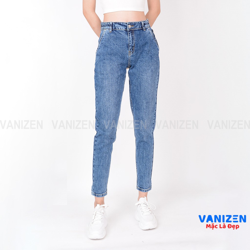 Quần jean nữ ống rộng baggy đẹp lưng cao cạp bán chun xanh đá  hàng hiệu cao cấp mã 428 VANIZEN