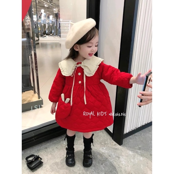 Váy tết cho bé gái dáng babydoll phao trần 2 lớp từ 7-24kg Royalkids