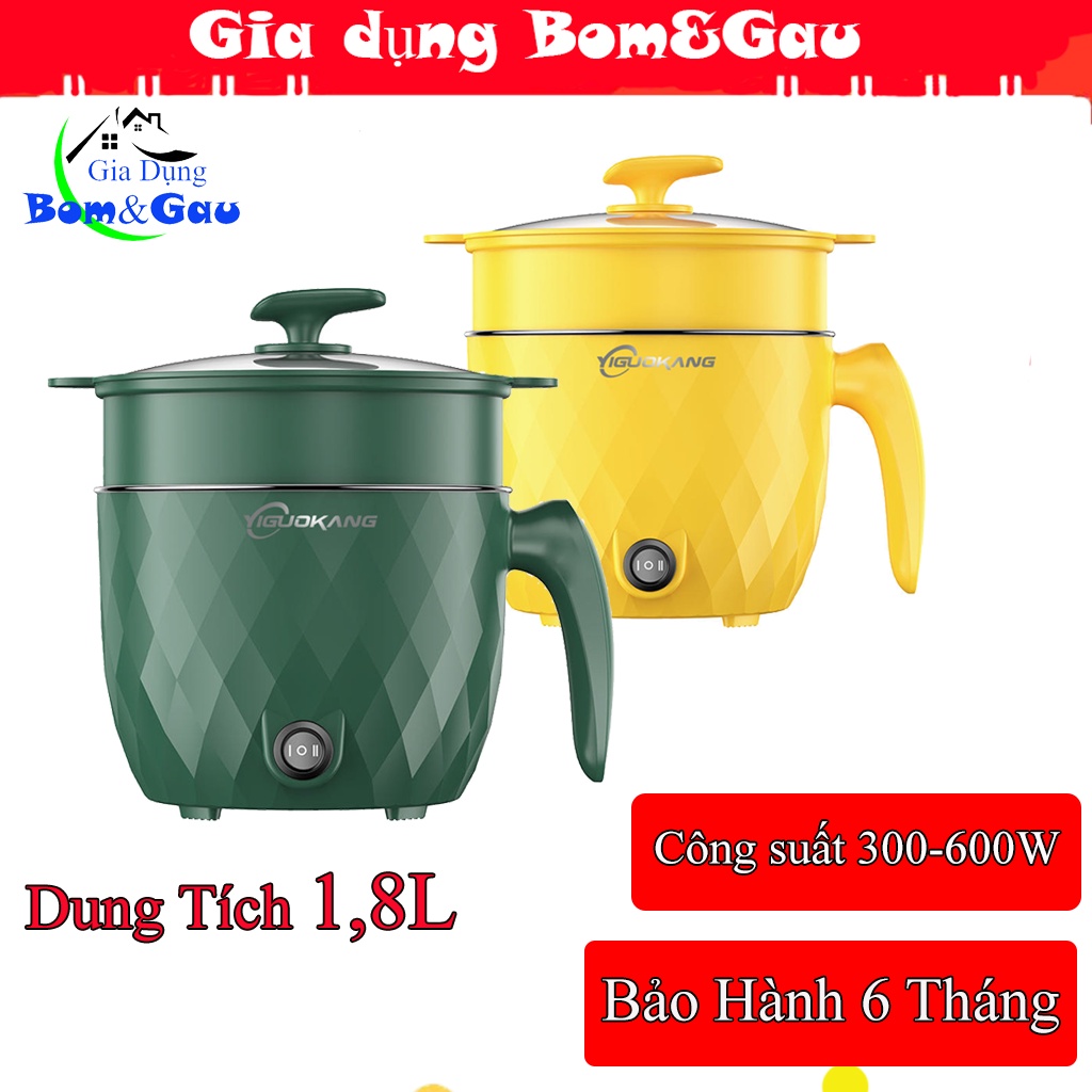 Bếp lẩu mini đa năng chống dính cao cấp kèm khay hấp, nồi hấp mini dung tích 1,8L, có tay cầm tiện dụng