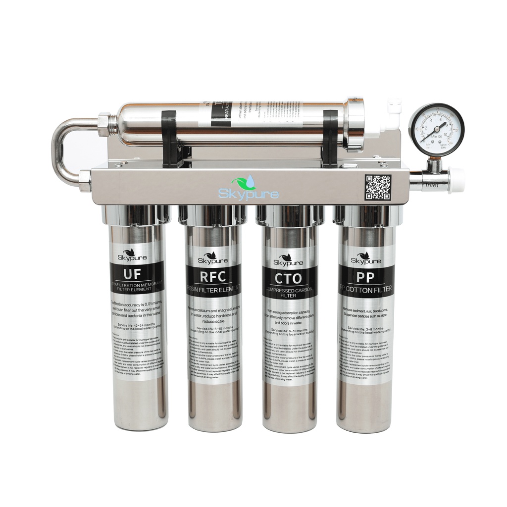 Máy lọc nước Skypure M3 vỏ Inox không rỉ 304 Sang Trọng màng lọc UF