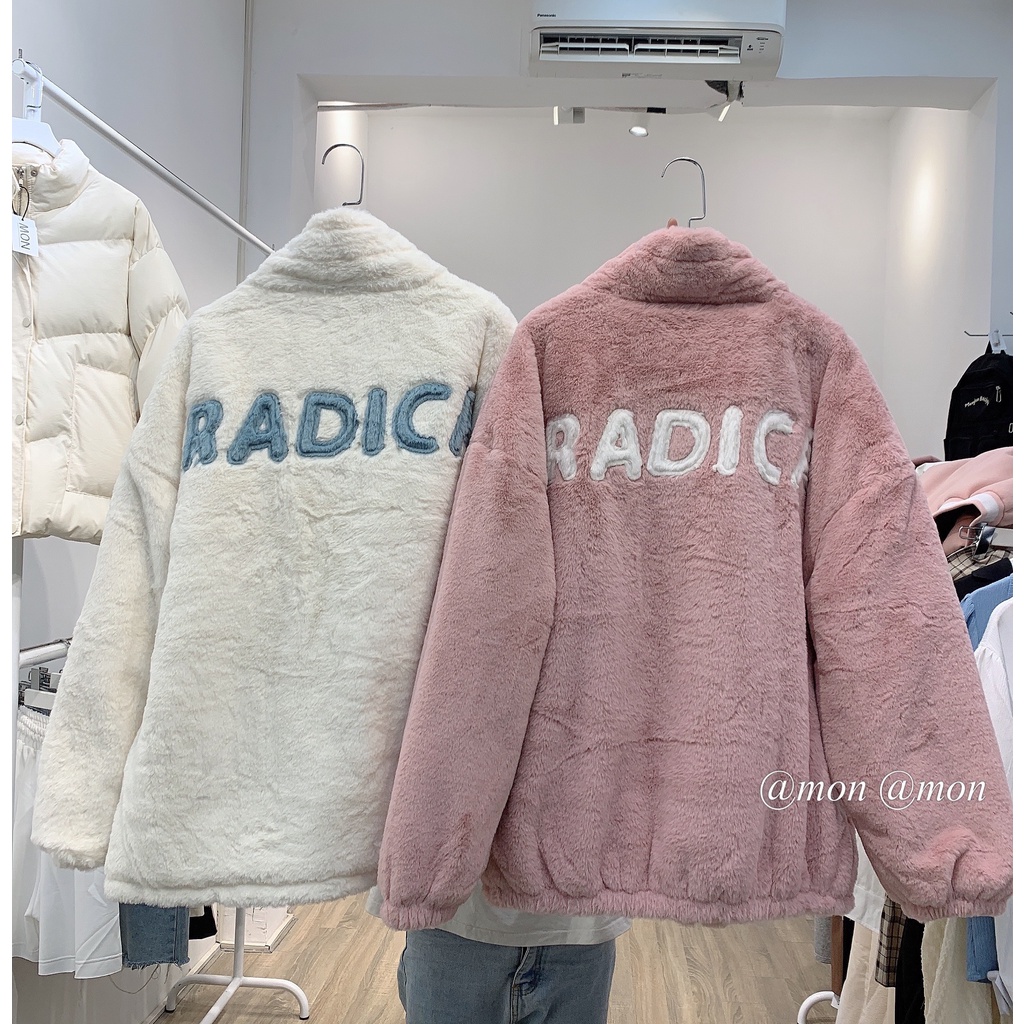 2101125 Áo lông sọc tay, áo khoác lông trần bông dày ấm thời trang ulzzang freesize | BigBuy360 - bigbuy360.vn