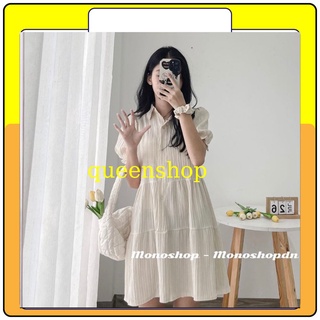 Váy babydoll đũi xốp, đầm hai tầng tay chun cổ đức – queenshop