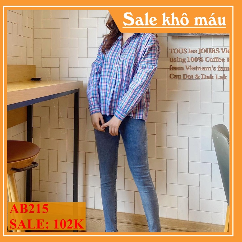 Áo Sơ Mi Caro Dài Tay Form Rộng Mềm Mịn Phong Cách Hàn Quốc Thời Trang CHIBEST AB215