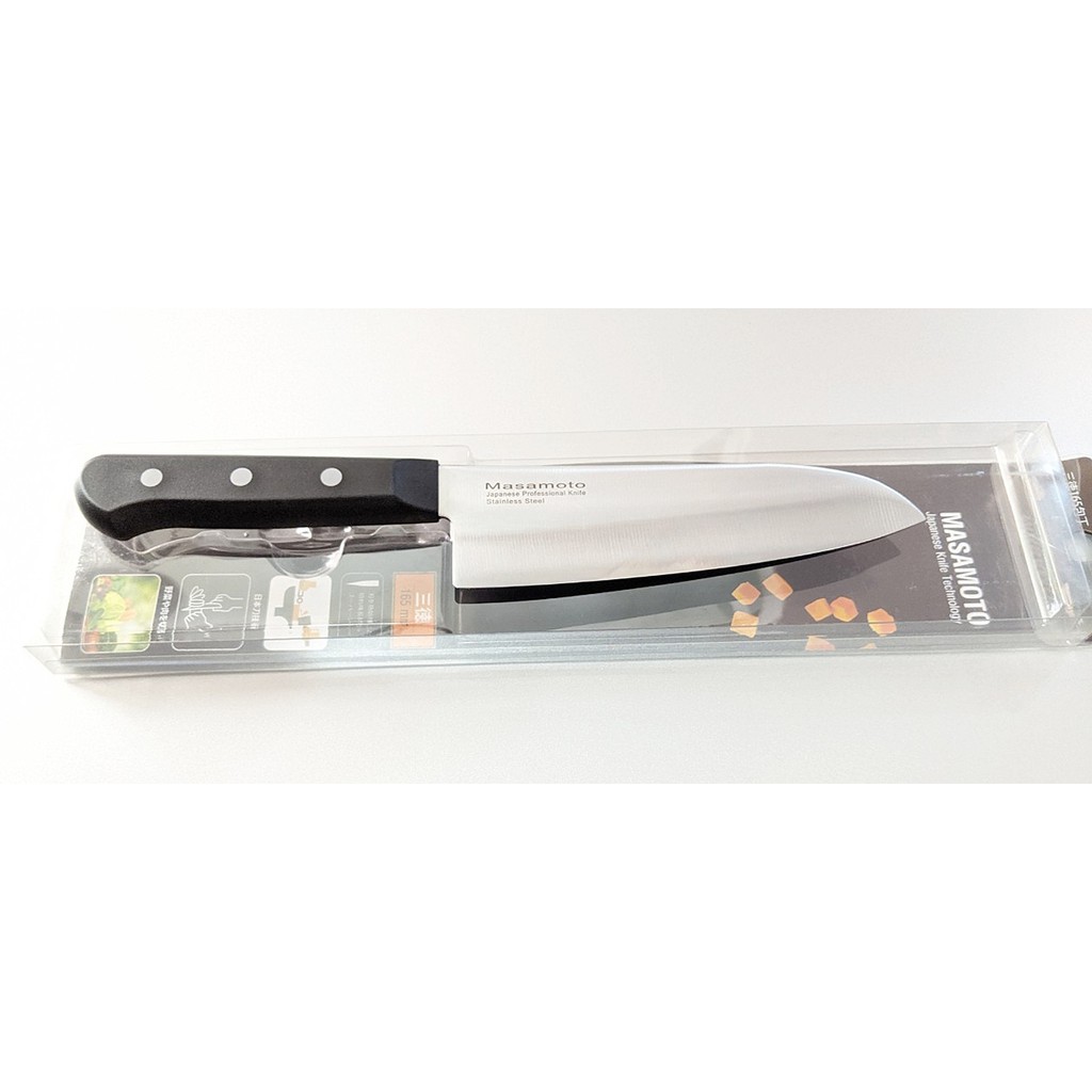 Dao thái nhật Masamoto Santoku165 chuôi nhựa siêu sắc- 16,5cm [ Dao Nhật HAMA ]