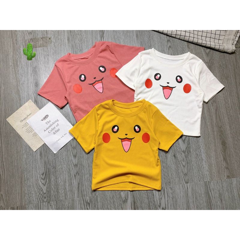 🎀🎀 Áo croptop hình pikachu siêu cưng thun borip mềm mịn💖💖