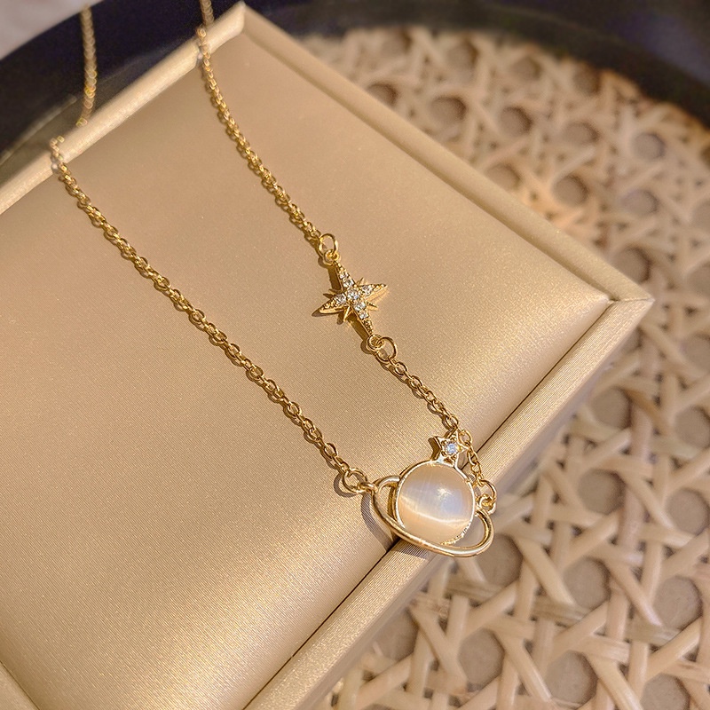 Vòng cổ thép titan thiết kế bầu trời đầy sao đính zircon tinh xảo Hàn Quốc