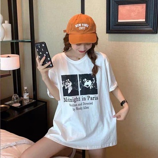 Áo thun tay lỡ in hình và chữ midnight in paris unisex nhiều màu