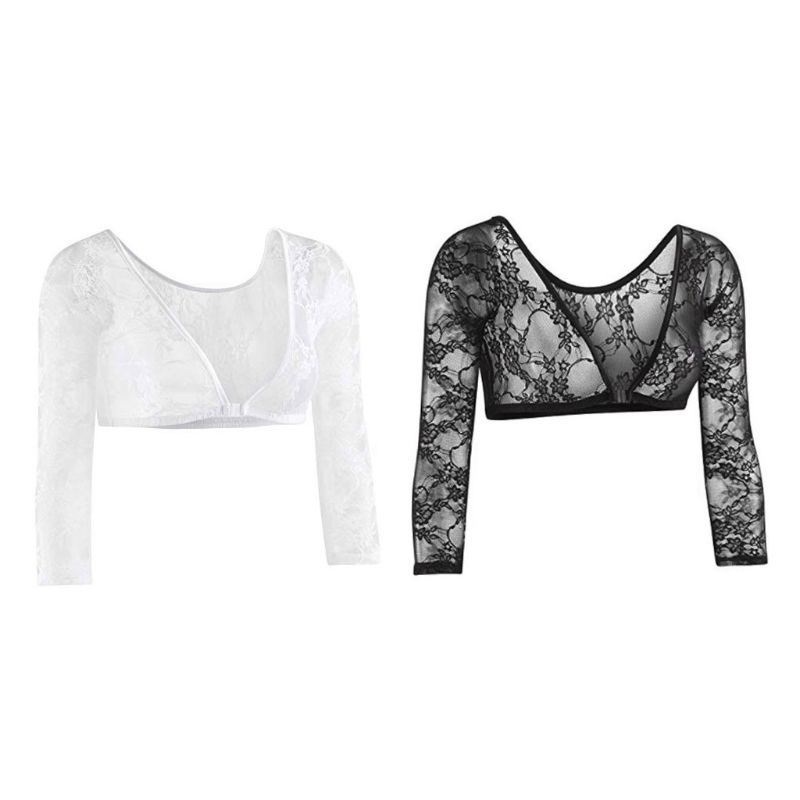 Xiangbao Áo Crop Top Lưới Ren Hoa Ngắn Không Đường May Xuyên Thấu Kích Thước Lớn Cho Nữ