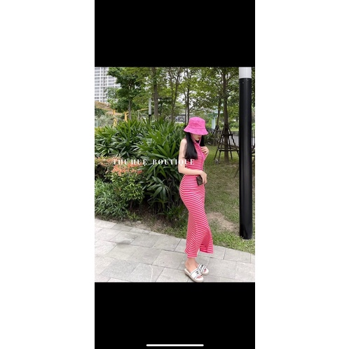 váy đầm maxi thun gân body ba lỗ kẻ Hana studio