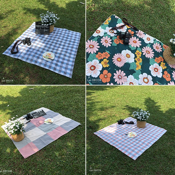 Thảm trải picnic kẻ caro xinh xắn Landecor - background phông nền trải thảm cỏ , chụp ảnh picnic