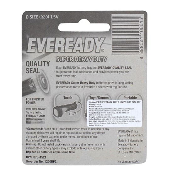 Pin Đại D Eveready (Con Mèo) 1.5V (vỉ 2 viên)[Nhập Khẩu Indonesia]