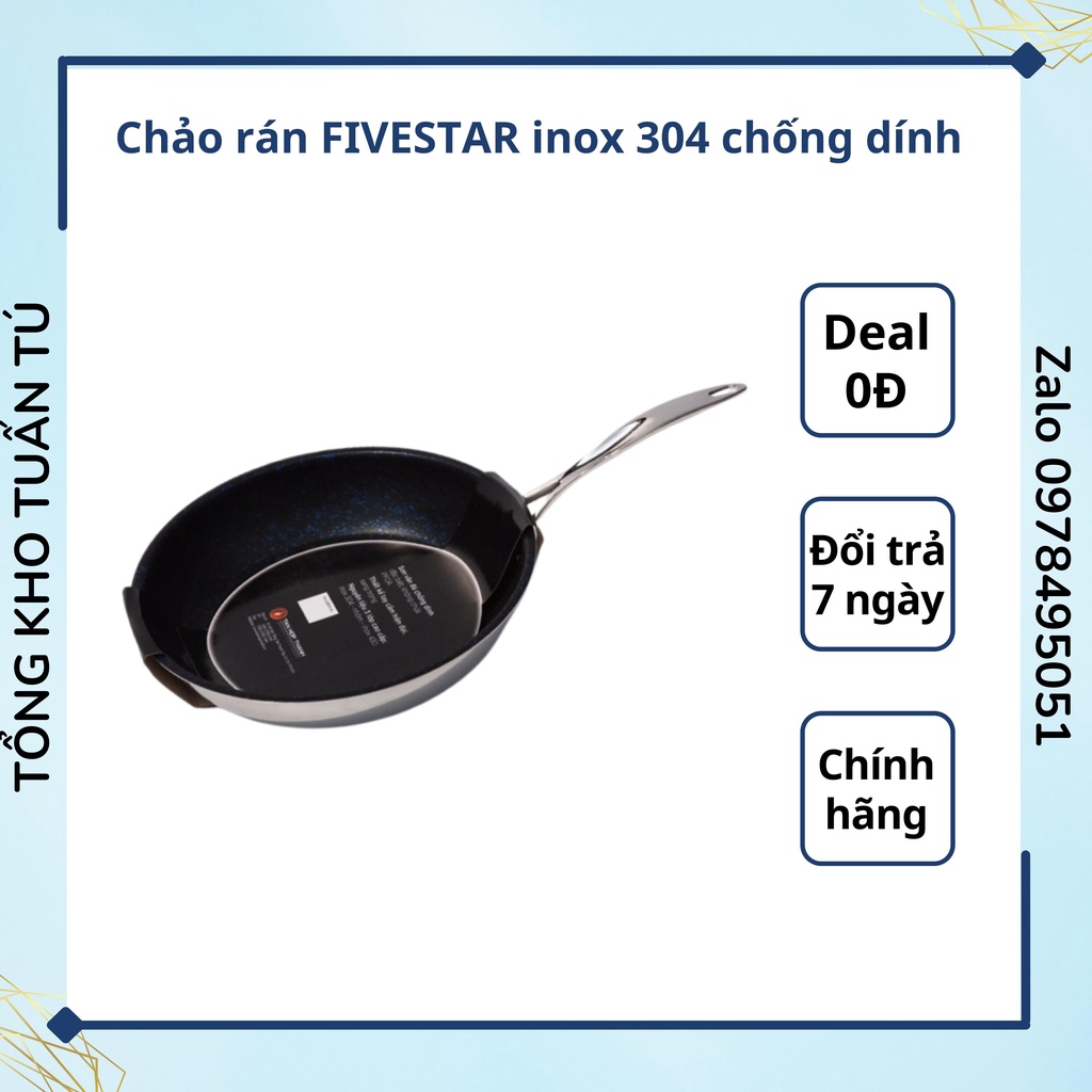 Chảo rán Fivestar inox 304 chống dính đáy cường lực chống trầy xước 4 kích cỡ