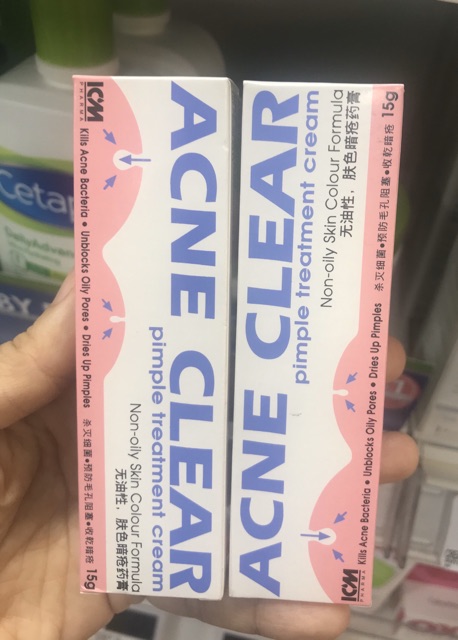 Kem Acne Clear Pimple Treatment Cream 15g (Singapore) sản phẩm nổi tiếng công ty ICM Pharma, được tin dùng tại Singapore