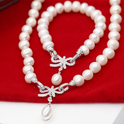 Bộ Trang Sức Ngọc Trai Dây Chuyền Và Lắc Tay Hình Nơ Xinh Làm Quà Tặng DB1102 Bảo Ngọc Jewelry