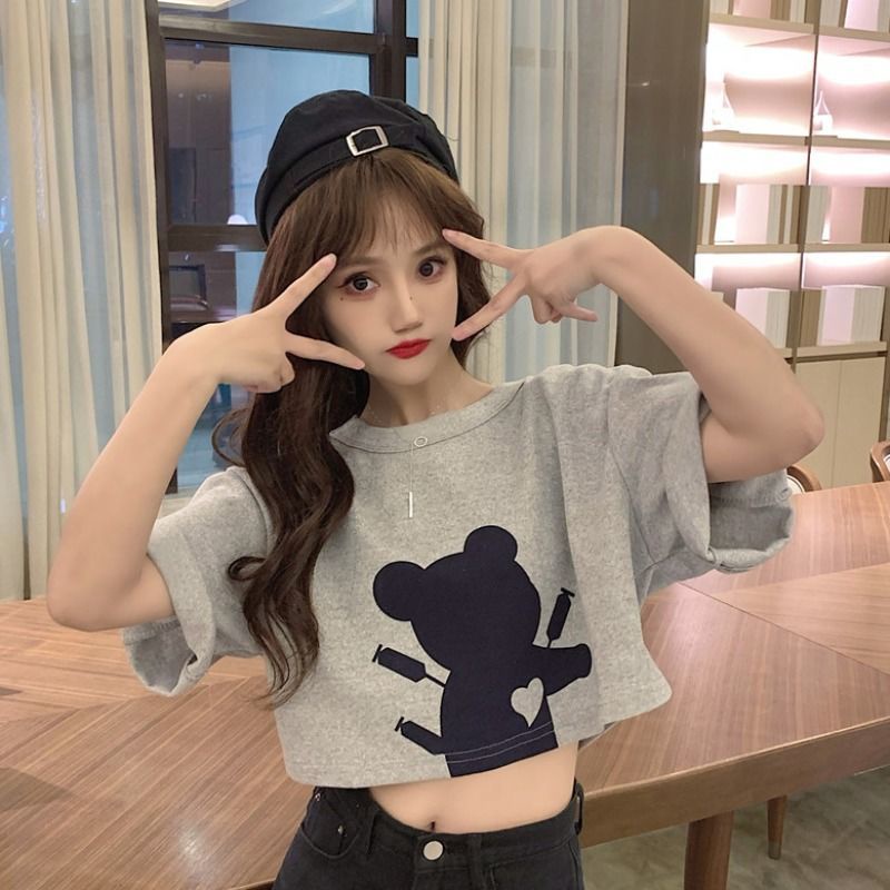 AMOI Áo Thun Tay Ngắn Dáng Rộng Cổ Tròn Thời Trang Hàn Quốc Dành Cho Nữ 2022