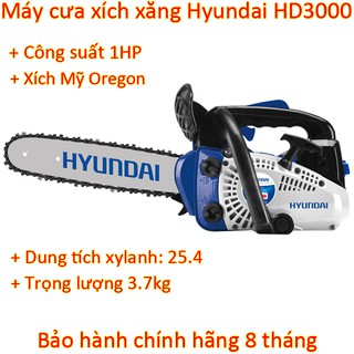 Máy cưa xích chạy xăng Hyundai HD-3000 1HP chính hãng, mạnh mẽ bền bỉ, phù hợp cưa cành, trèo lên cây cưa