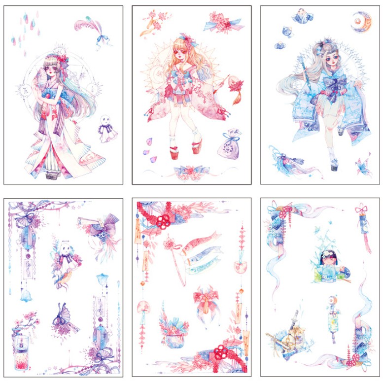 Kimitape 6 tấm sticker hình dán dễ thương nhiều mẫu làm Bullet Journal