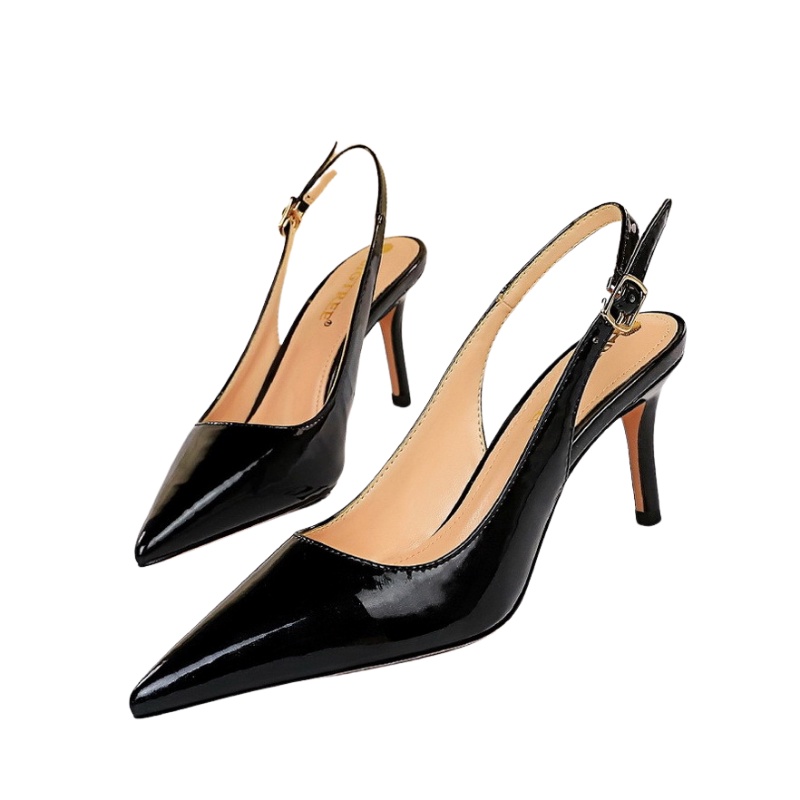 BIGTREE Giày Cao Gót 9.5cm Da Mũi Nhọn Miệng Nông Phối Dây Đeo Sành Điệu Cho Nữ Mall-869-2