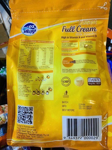 Sữa tươi nguyên kem Oz Good Dairy Instand Full Cream Milk Power - Australia ) 1 kg