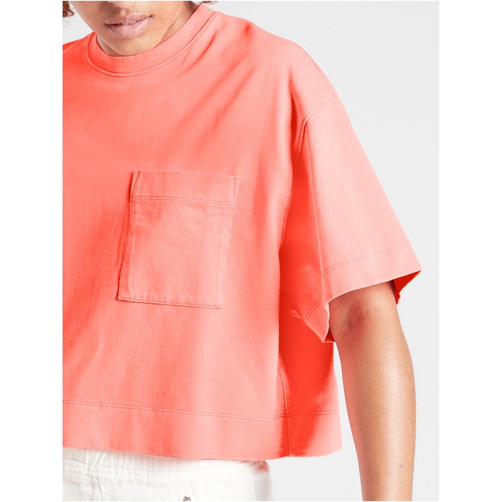 Áo thun dáng rộng oversize Athleta thun siêu dày Heavyweight Cotton Crop Tee 530149