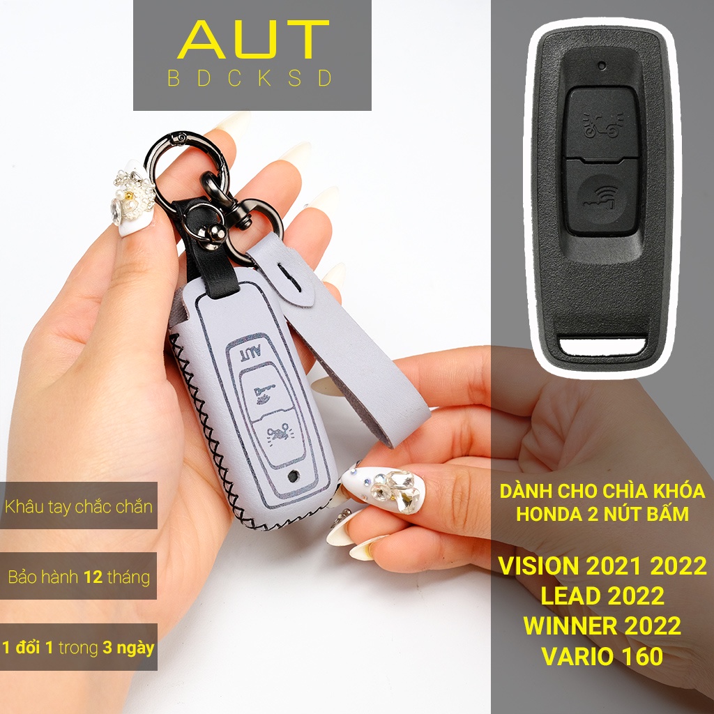 Bao da chìa khoá xe máy Honda Vario 160 Vision Lead Winner X v3 2022 remote mới da bò khâu tay VSV AD có tay cầm mẫu mới