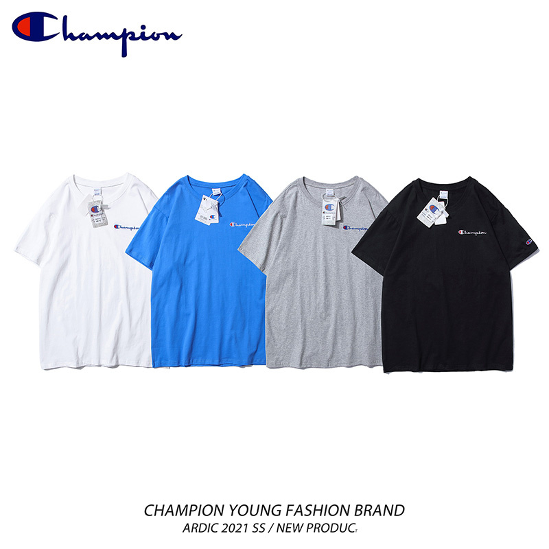 Áo Thun Cotton Ngắn Tay Thêu Chữ Champion Thời Trang Mùa Hè Cho Nam Và Nữ