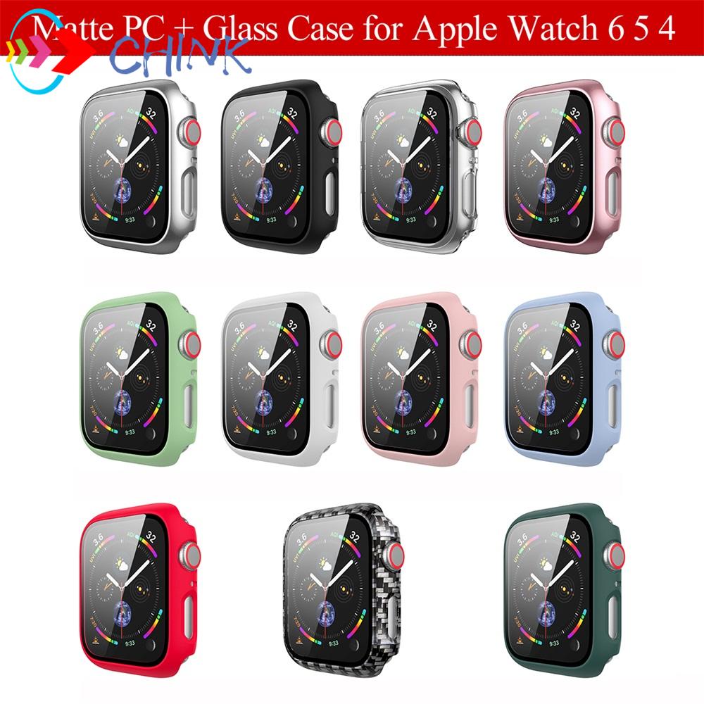 CHINK Full Cover Matte PC Case with Tempered Glass Screen Protector for Apple Watch Series 6 5 4 Watch 40mm 44mm