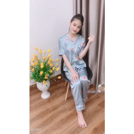 Bộ Lụa Satin Cộc Dài Mềm Mướt