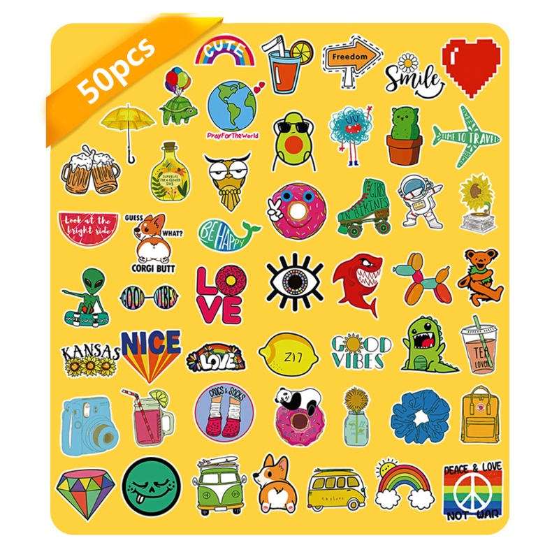 Bộ 50 Sticker Hoạt Hình Dán Trang Trí Laptop Ván Trượt