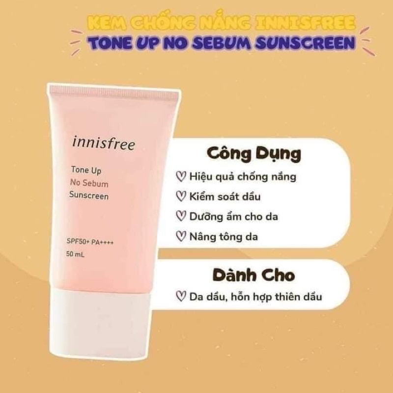 Kem chống nắng innisfree Hồng nâng tone make up tự nhiên hoàn hảo 50ml