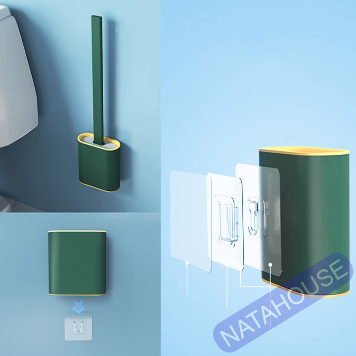 Cọ Bồn Cầu Silicon Cọ Toilet Thông Minh Có Hộp Đựng Dán Tường NATAHOUSE