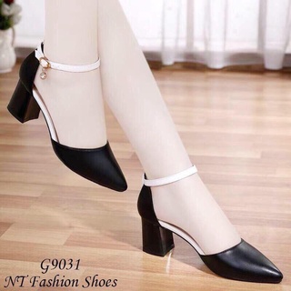 Giày cao gót 5p đế vuông bít mũi phối màu siêu xinh