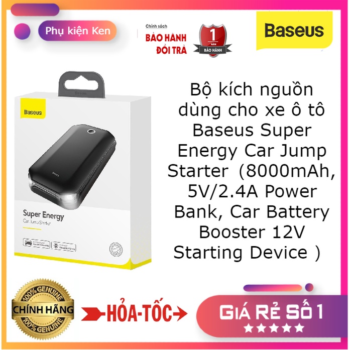 Bộ Kích Nổ cho ô tô , xe máy kiêm sạc dự phòng Baseus CRJS01-01 Super Power Car Emergency Start Power 8000mAh 5V 2.4A