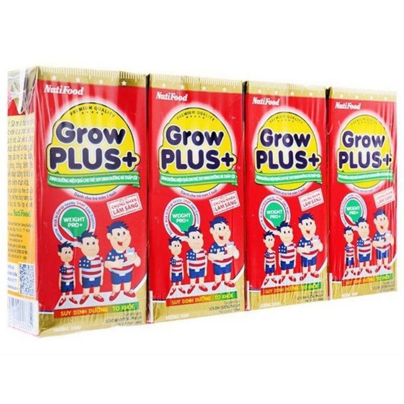 Lốc 4 Hộp Sữa bột pha sẵn NutiFood Grow Plus Đỏ vani 110ml-180ml