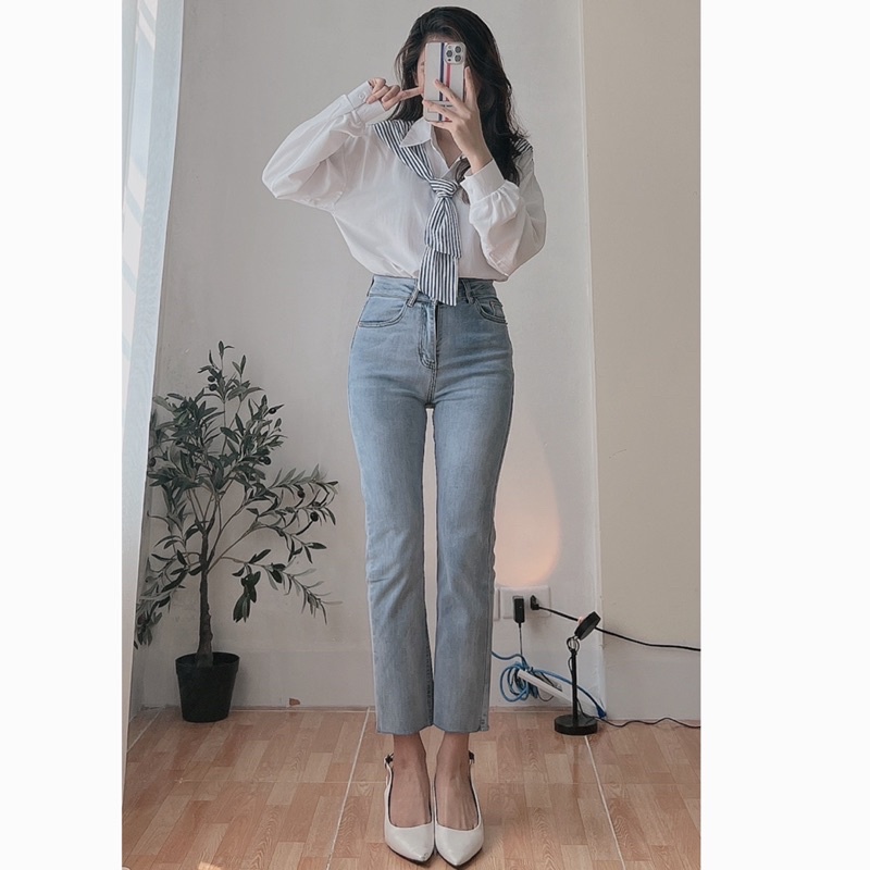 Áo sơ mi vạt bắt vai điệu đa ba màu cột khắn Áo sơ mi nữ trắng sẵn