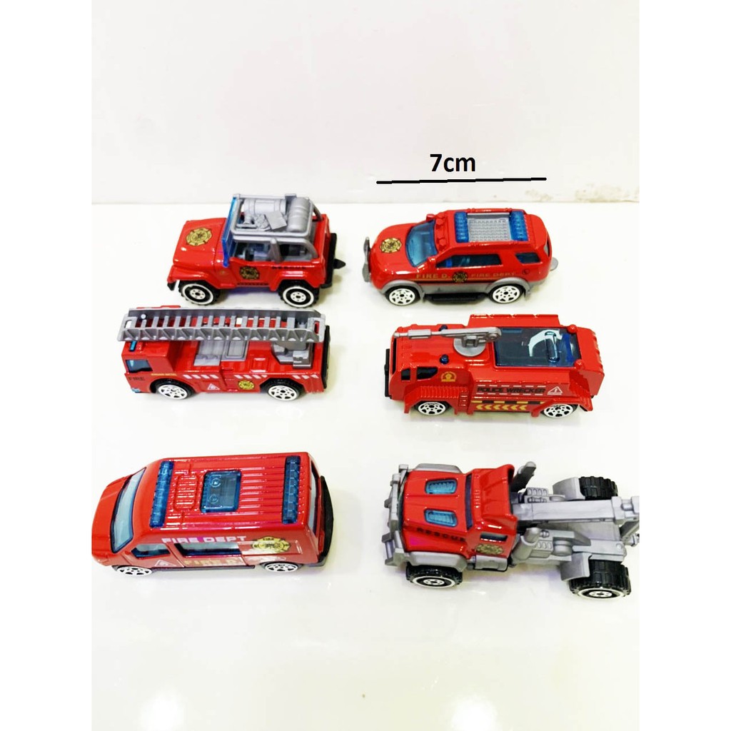 Bộ 6 xe cứu hoả 1/64 đúc bằng hợp kim hiệu Hot Wheels