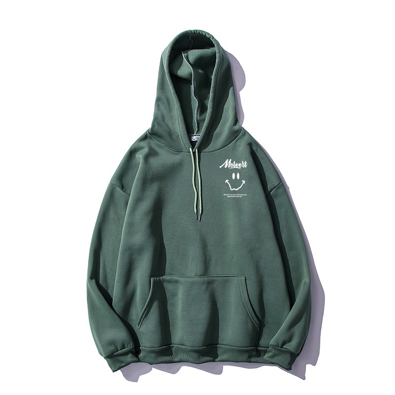 Áo Hoodie Tay Dài Lót Nhung In Hình Mặt Cười Dễ Thương Cho Cặp Đôi